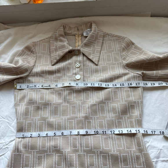 Rare Vintage Dress Knee length Mid Century Modern Pattern Beige Mod 60s M - Picture 13 of 15